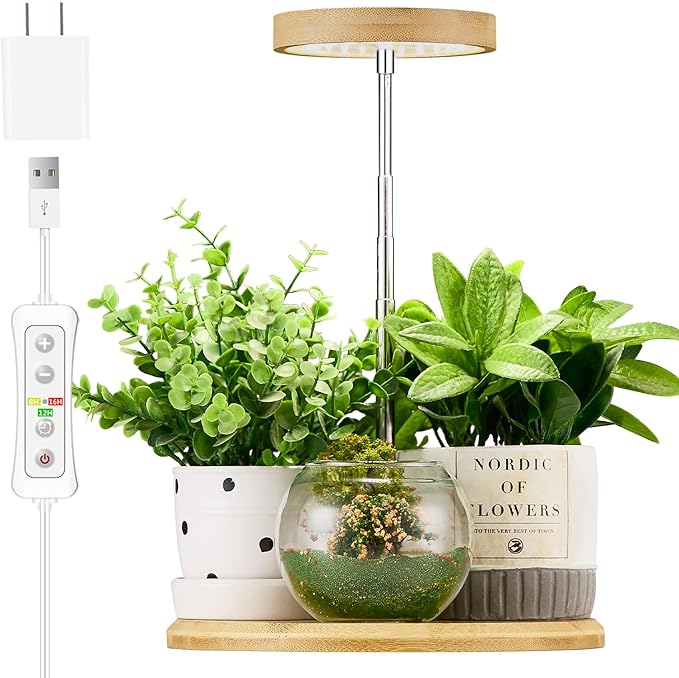 Plant Grow Light for Indoor Plant,Bamboo Mini LED Grow Light Garden,Height Adjustable,Automatic