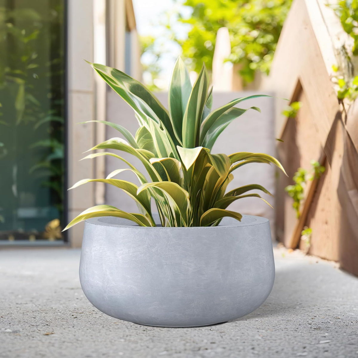 Kante 15.7" Dia Round Concrete Planter, Cement Plant Pots with Drainage Hole and Rubber Plug for