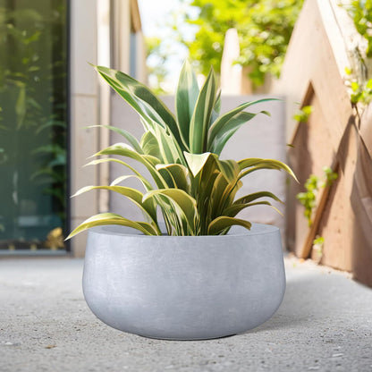 Kante 15.7" Dia Round Concrete Planter, Cement Plant Pots with Drainage Hole and Rubber Plug for