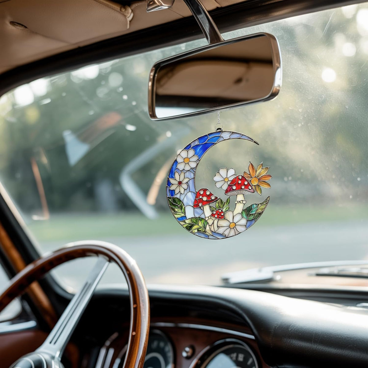 Mushroom Crescent Moon Boho Acrylic Suncatcher Stained Glass Effect Window Car Hanging Christmas