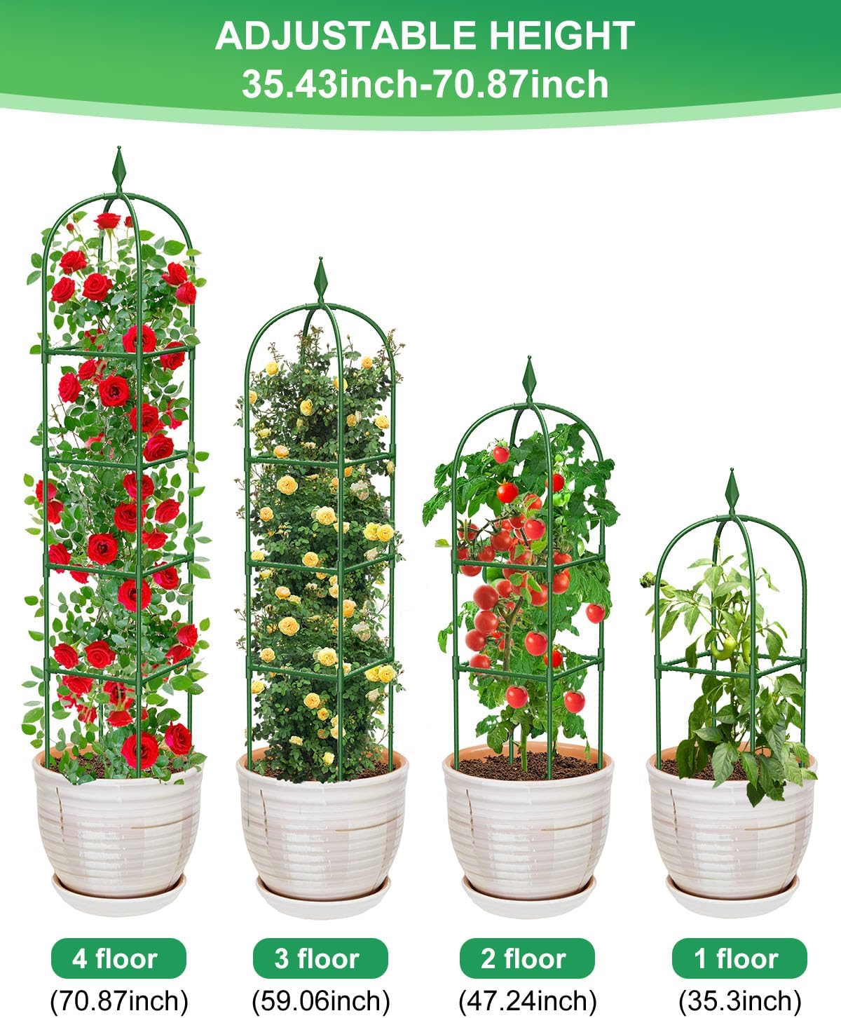 Garden Trellis for Climbing Plants Outdoor & Indoor - 2 Pack 6Ft Tall Rustproof Plant Support Cage