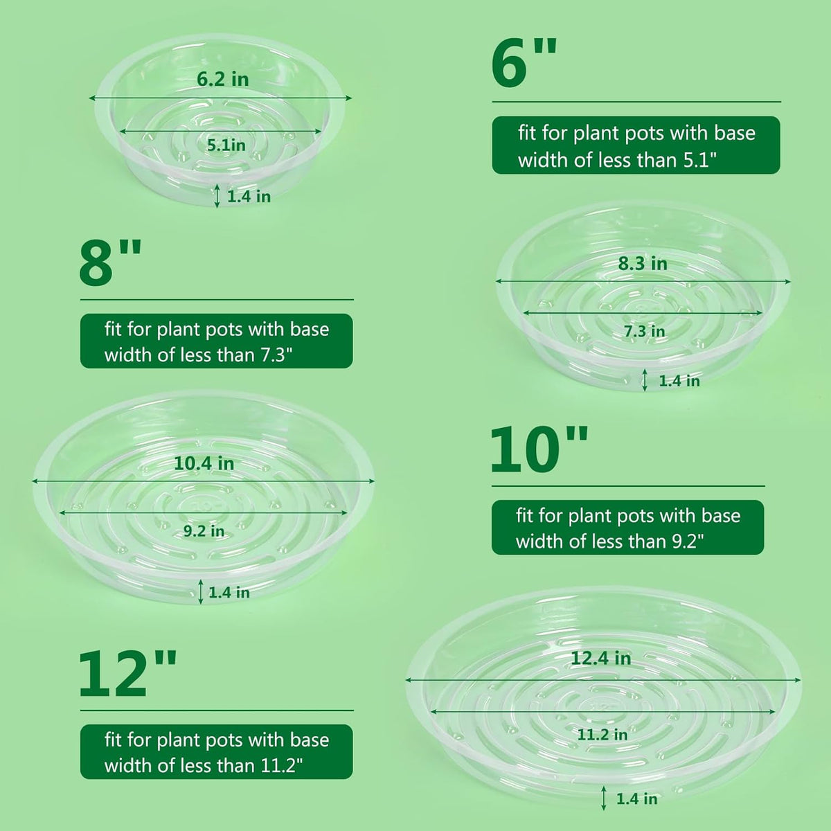 JERIA 8 Inch 20 Pack Clear Plant Saucers,Plastic Flower Pot Trays,Round Durable Plant Drip Trays