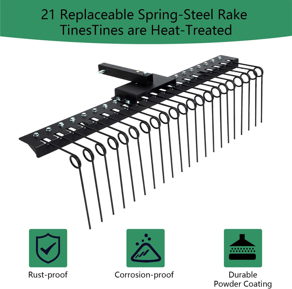5FT Durable Pine Straw Rake Steel Spring Landscape Rake Fits 2" Receiver for Lawn Tractors or