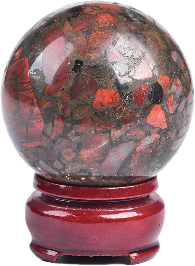 JIC Gem Brazilian Red Agate Crystal Sphere Gemstone Sphere Red Crystal Ball with Display Stand Home