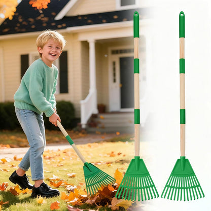 Acostop 2 Pcs Kids Rakes with Wood Handle - 34" Lightweight Plastic Garden Rake for Leaves, Safe to