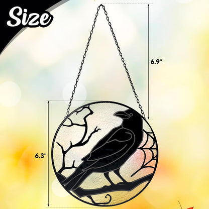 Raven Stained Glass Suncatcher Window Hanging Decoration, Halloween Gothic Black Crow Glass