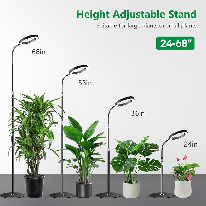 Grow Lights for Indoor Plants, Full Spectrum Floor Standing Plant Lights with 68" Stand for Growing