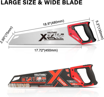 HAUTMEC 18" X-Sharp Pro Hand Saw for Speed and Quality Cuts, Universal Handsaw with 7 TPI /8PPI