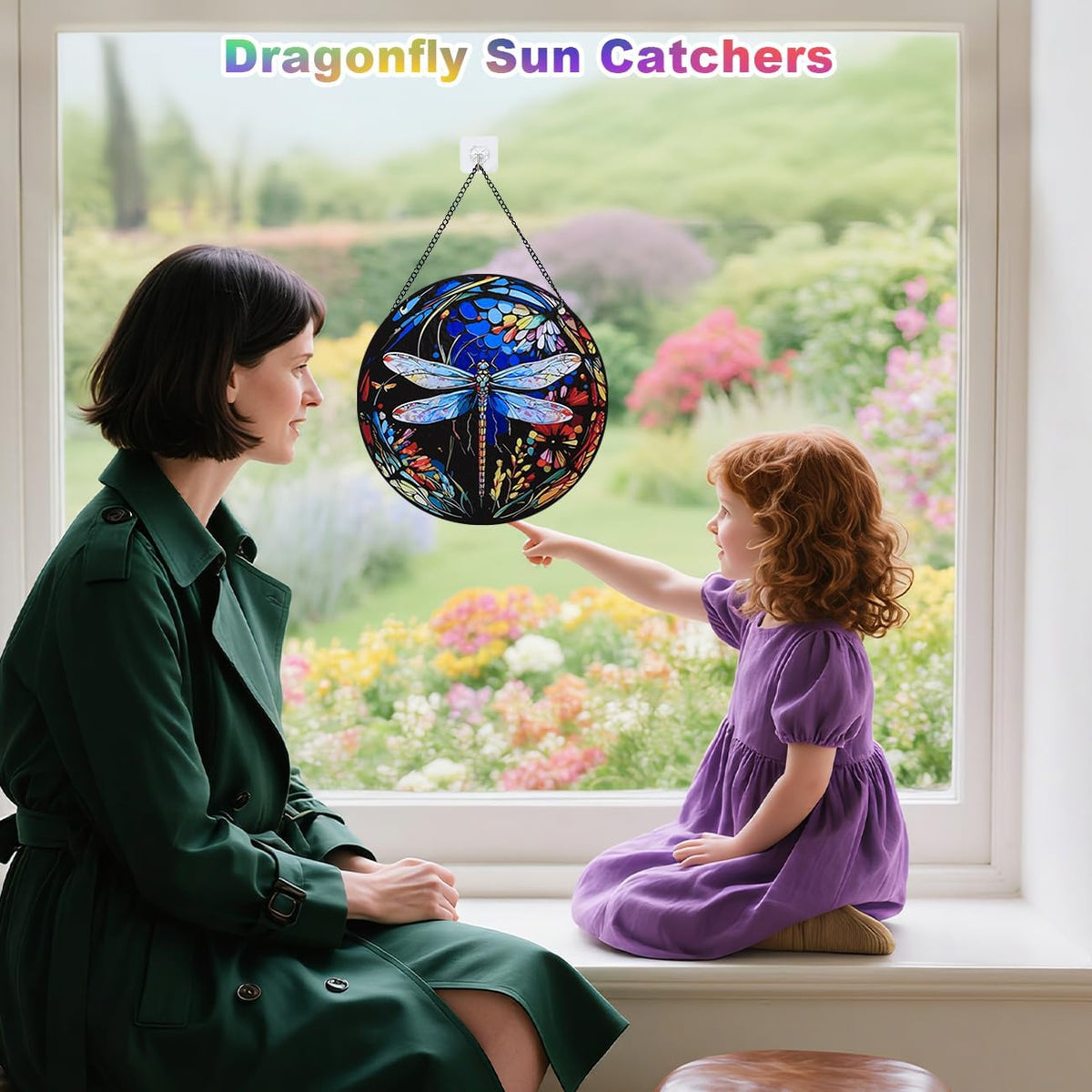 Stained Glass Window Hanging - Dragonfly Stained Glass Suncatcher, Sun Catchers for Indoor Window