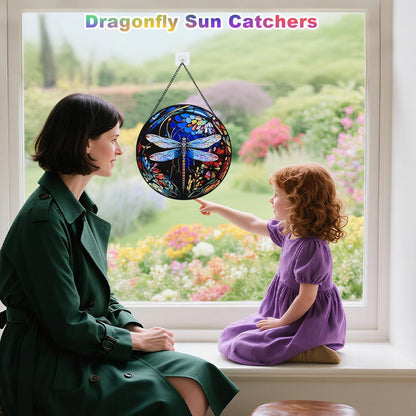 Stained Glass Window Hanging - Dragonfly Stained Glass Suncatcher, Sun Catchers for Indoor Window