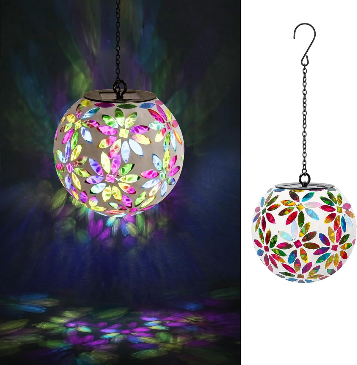 VCUTEKA Hanging Solar Lanterns Mosaic Solar Lights with Hook Up, Outdoor Garden Lights Decor for