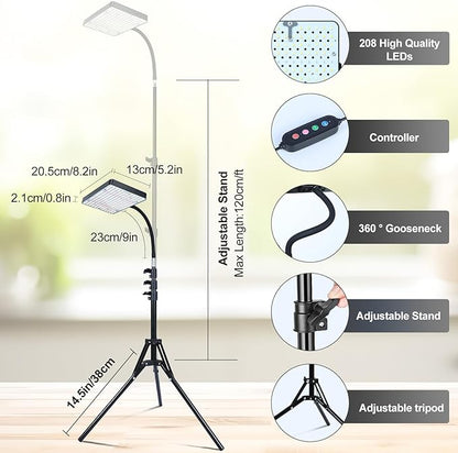 Grow Light with Stand and Timer, 25 Watt Power Home Plug Standing Tall Plant Light, Full Spectrum