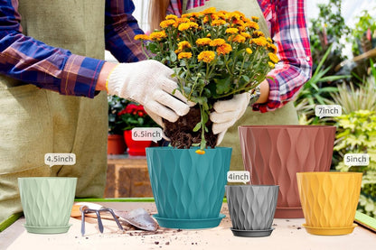 4/4.5/5/5.5/6/6.5/7 Inch Plant Pots,7 Pack Flower Pots with Drainage Holes and Trays,Plastic