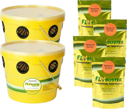 Flybuster Fly Trap | Outdoor Device for Catching Flies | 10-Liter Commercial Size (2-Pack) | Comes