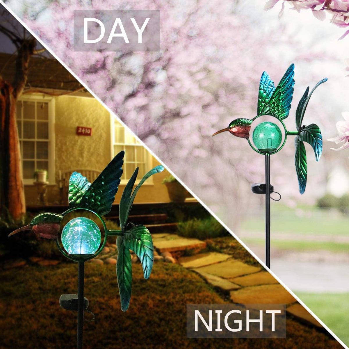 Afirst Solar Hummingbird Wind Spinner, Metal Kinetic Garden Stake Lights Wind Spinners, Outdoor