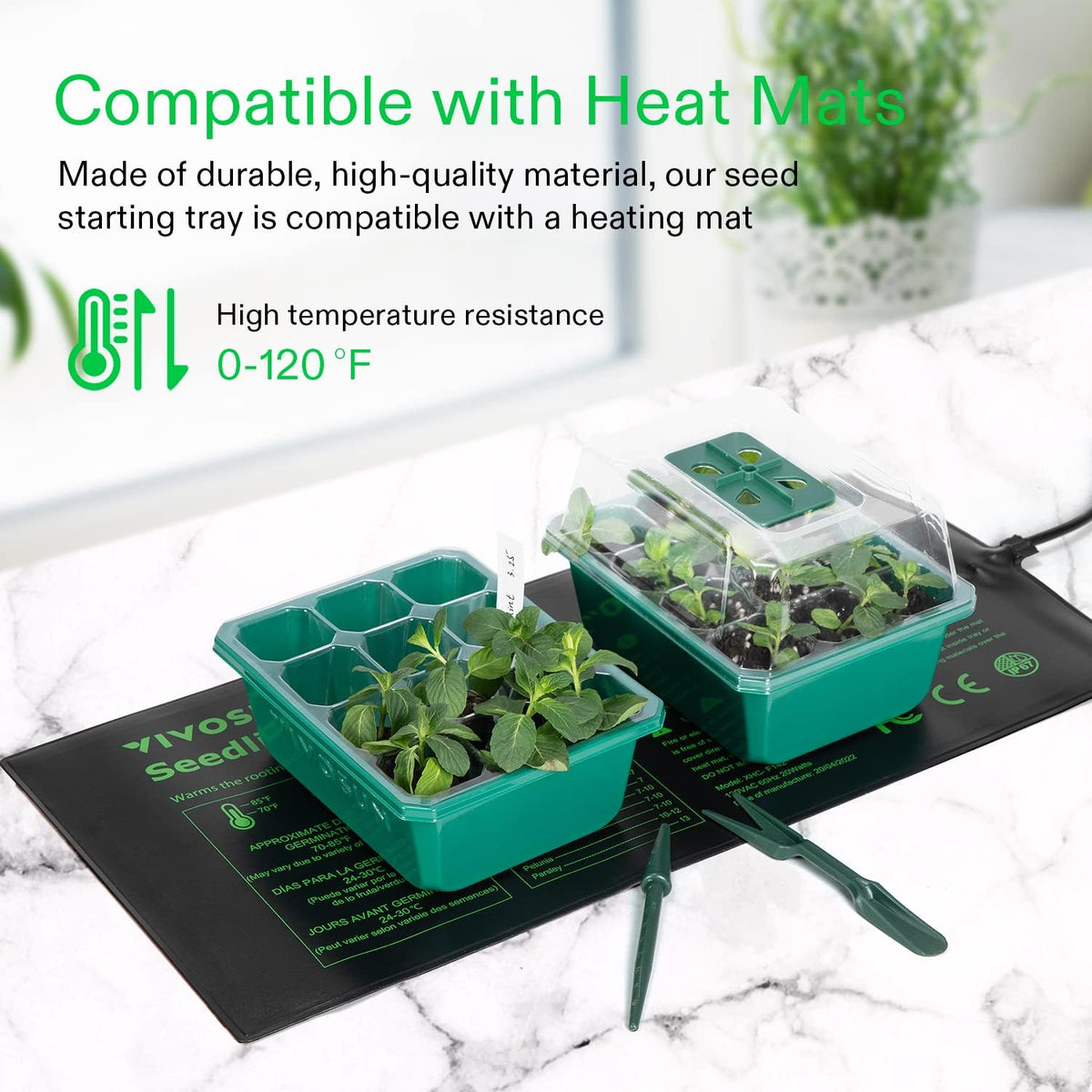 VIVOSUN 6-Pack Seed Starter Trays, 72-Cell Seed Starter Kit with Humidity Dome, Flat Reusable Plant