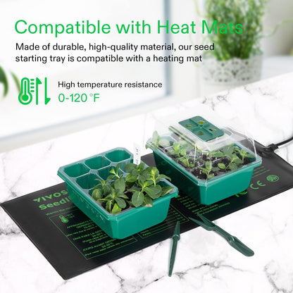 VIVOSUN 6-Pack Seed Starter Trays, 72-Cell Seed Starter Kit with Humidity Dome, Flat Reusable Plant