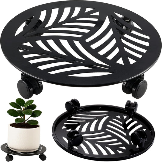 1 Packs Large Metal Plant Caddy with PU Wheels 13" Heavy-Duty Wrought Iron Rolling Plant Stands