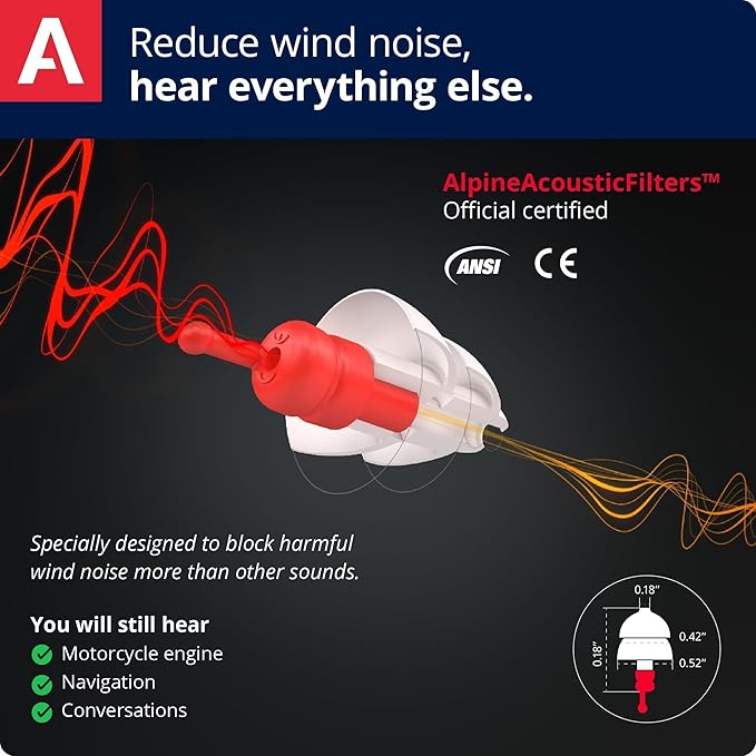 Alpine MotoSafe Race - Motorcycle Ear Plugs for Wind Noise Reduction - 20dB - Motorcycle Hearing
