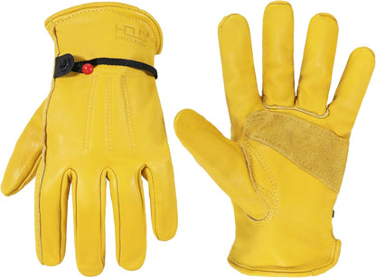 HANDLANDY Men Leather Gardening Gloves, Utility Work Gloves for Mechanics, Construction, Driver