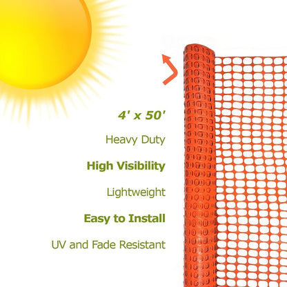 Ashman Plastic Mesh Fence, 4'x50' Feet, 1 Roll, Orange, Construction Barrier Netting, Garden