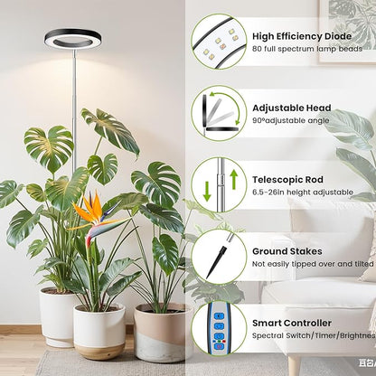 Black Grow Lights for Indoor Plants, Full Spectrum LED Plant Grow Light with 6/12/16H Timer, 3
