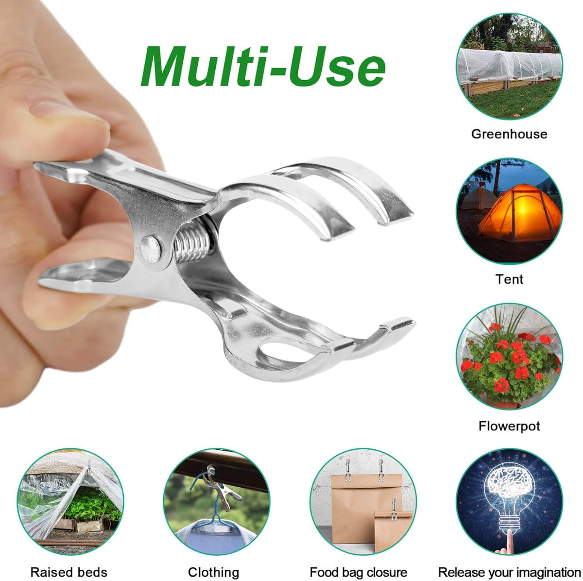 Upgrade Large Garden Clips, Stainless Steel Greenhouse Clamps for 3/4'', 1'', 2'' Pipes, Strong