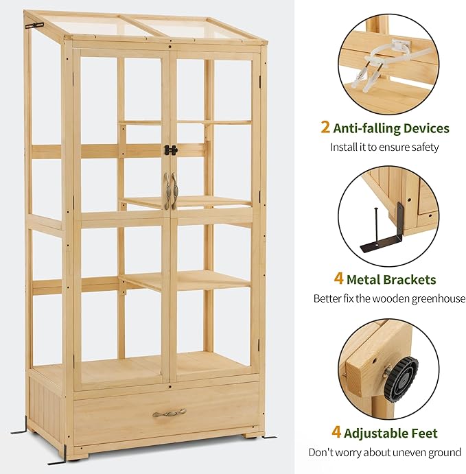 Macrout Cold Frame Greenhouse, Tall Wooden Greenhouse for Outdoor Indoor Use with Polycarbonate