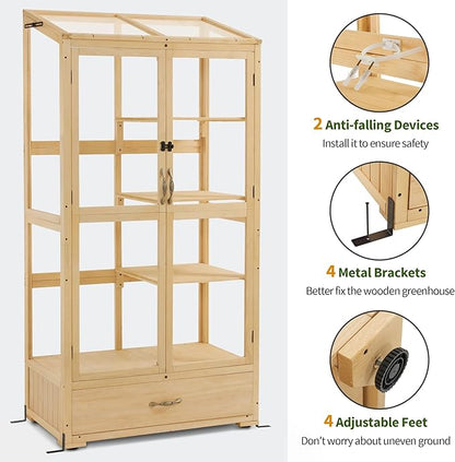 Macrout Cold Frame Greenhouse, Tall Wooden Greenhouse for Outdoor Indoor Use with Polycarbonate