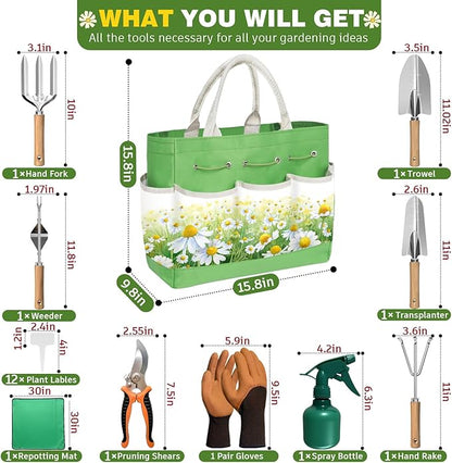 22Pcs Garden Tools Set for Women,Heavy Duty Hand Tool Kit with Large Tote Bag/Repotting
