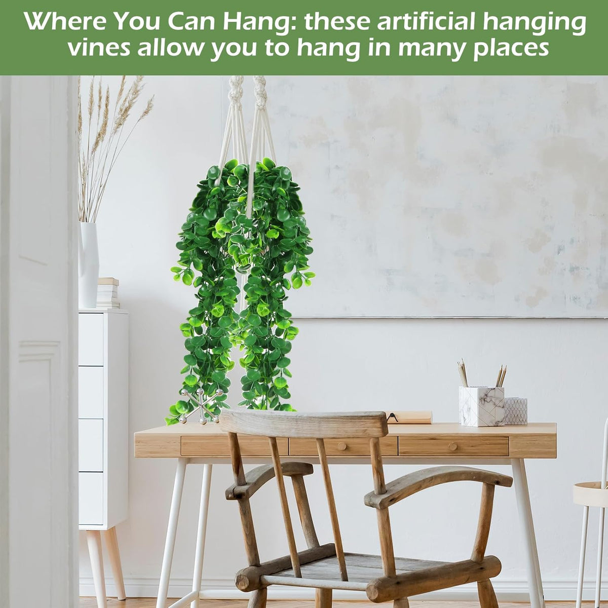Hoteam 24 Pcs Artificial Hanging Plants 32 Inch Fake Ivy Vines with Fake Leaves Patio Artificial