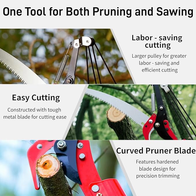 15.7’’ Pole Saws for Tree Trimming - Dual-Pulley Tree Pruner, Tree Trimmers Long Handle Pruner