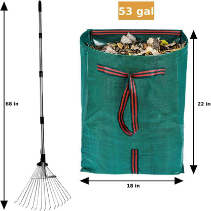 Leaf Rake for Lawns with 53 Gallon Dustpan-Type Leaf Bags,Heavy Duty Metal Garden Yard Rake Long