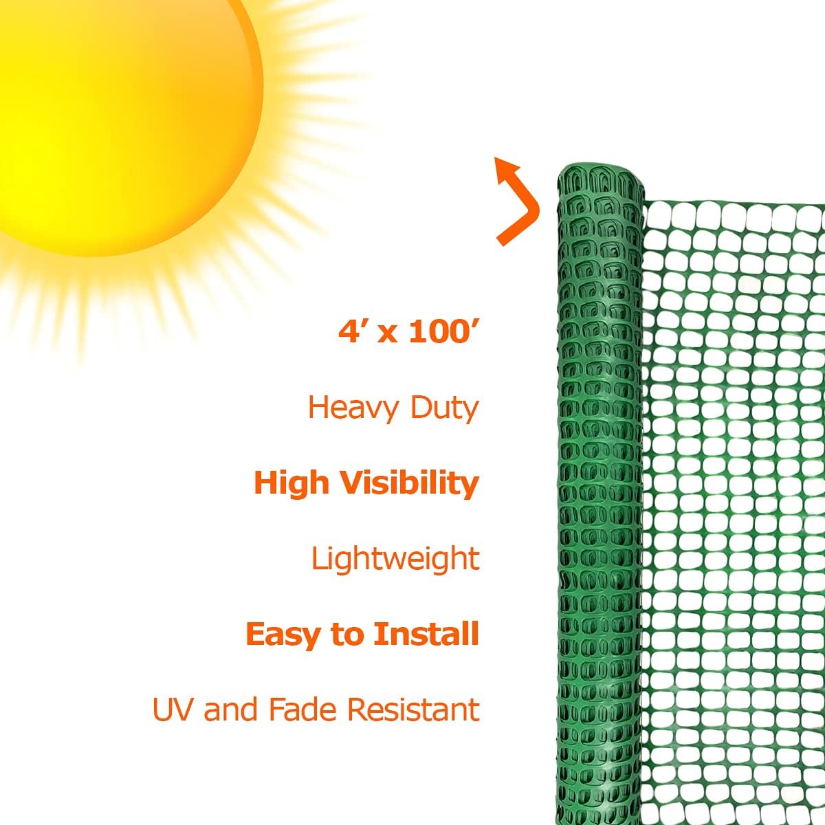 Ashman Plastic Mesh Fence, Construction Barrier Netting, Green, 4'x100' Feet, 1 Roll, Garden
