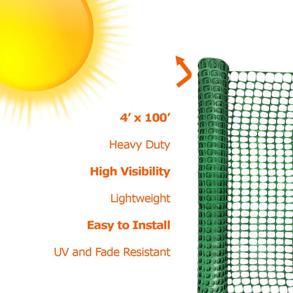 Ashman Plastic Mesh Fence, Construction Barrier Netting, Green, 4'x100' Feet, 1 Roll, Garden