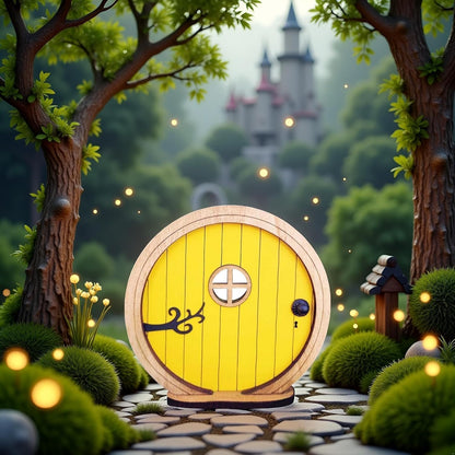 Yellow Fairy Garden Door for Tree, Fairys Doors for Trees Outdoor and Tree Trunk,Mini Fairy Garden