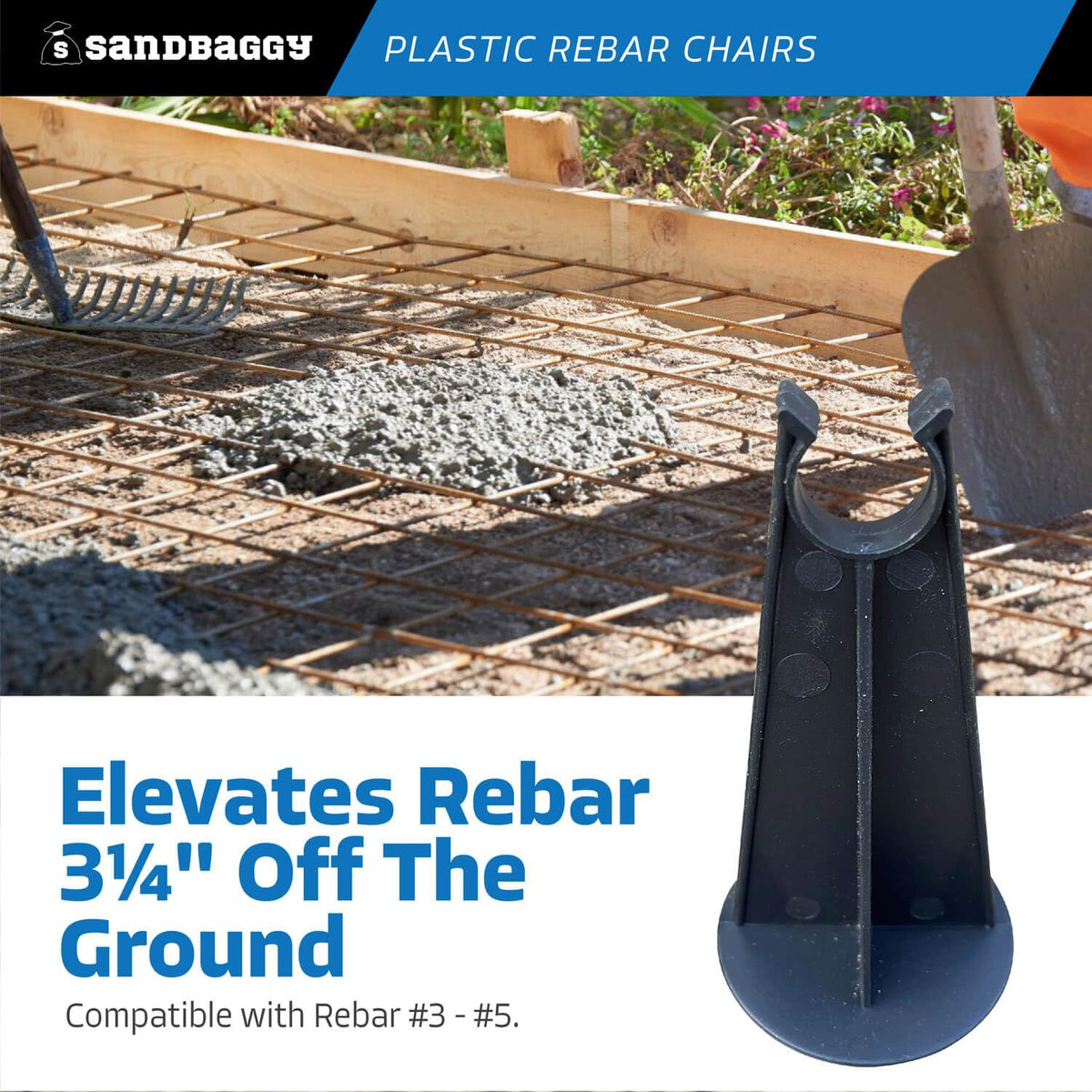 Sandbaggy Rebar Plastic Chair | Fits Rebar #3 to #5 | Heavy Duty Construction- Preferred Choice for