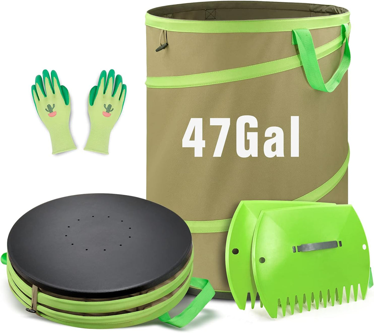 Colwelt Collapsible Garden Bag 47Gallon, Collapsible Leaf Bags with Hard Bottom, Heavy Duty Yard