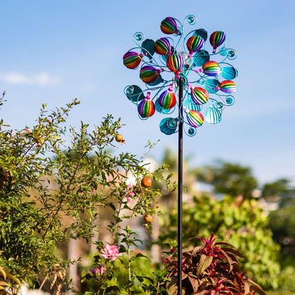 Solar Wind Spinners Outdoor,Hot Air Balloon Wind Spinner with LED Glass Ball,Muti-color Wind