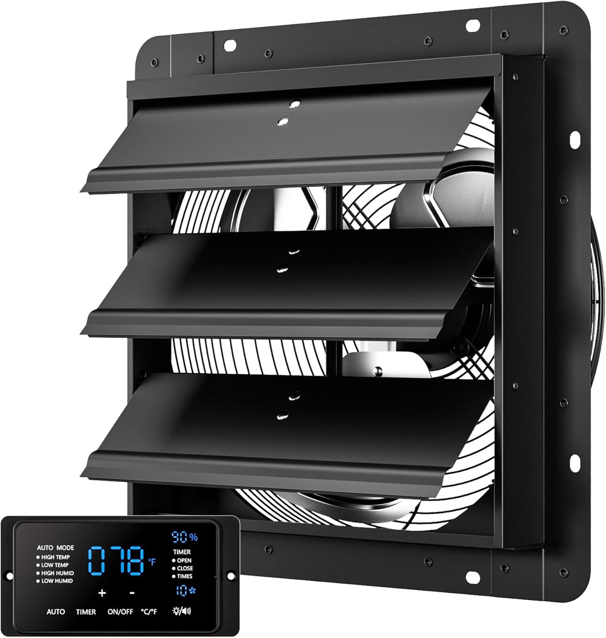 14 Inch EC Motor Shutter Exhaust Fan, 6 Inch Large Touchscreen Controller for Temp Humidity and
