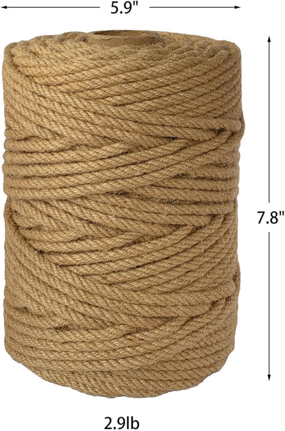 2-Pack Natural Jute Twine Rope, 6mm x 656ft Heavy Duty & Eco-Friendly - for Crafts, Gardening, Cat