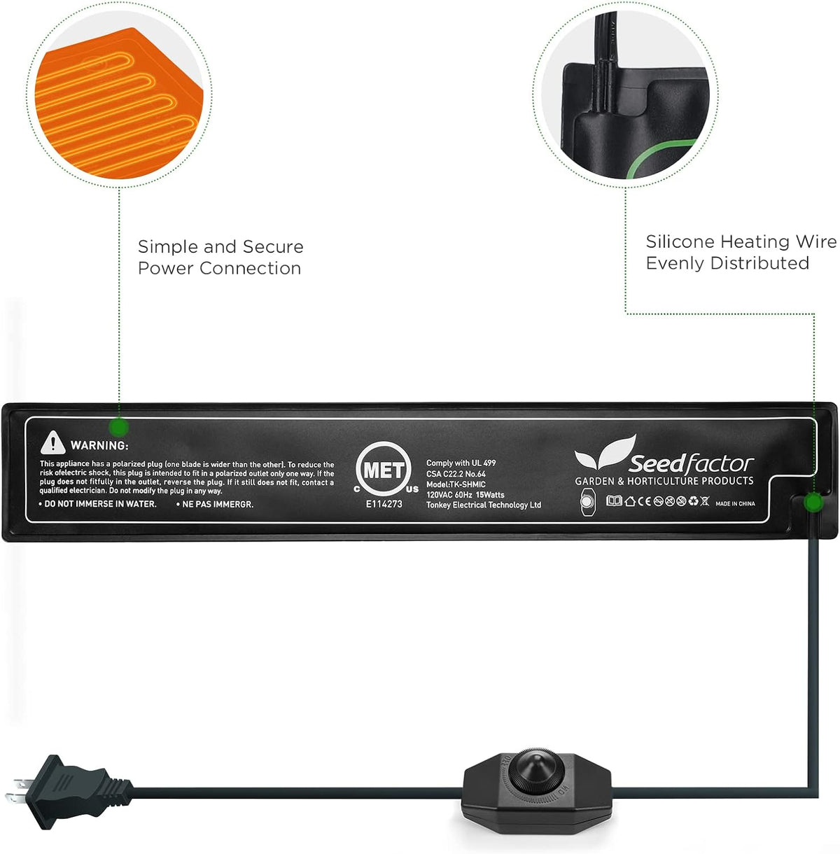 Seedfactor MET Certified Seedling Heat Mat, Adjustable Temperature Waterproof Durable Germination