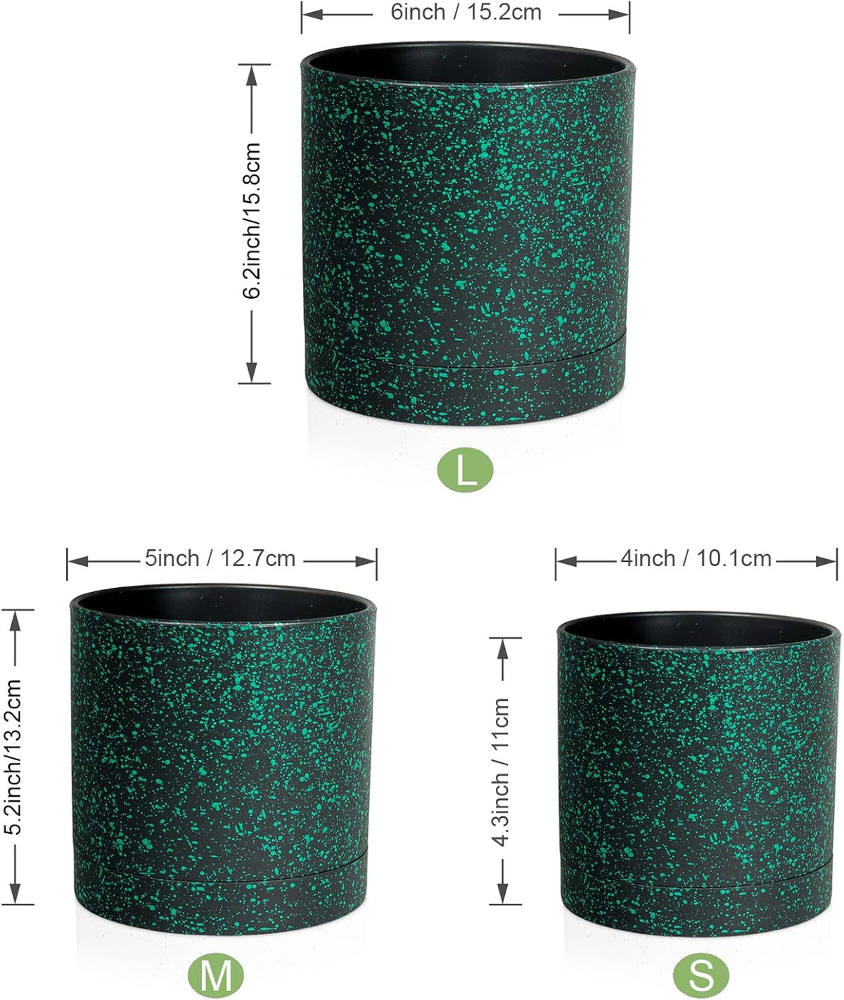 6/5/4 inch Plant Pots, 3 Pack Cylinder Flower Pots for Small Indoor Outdoor Plants, Plastic