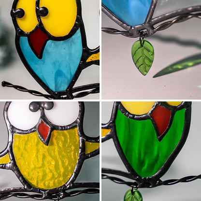 Multicolor Owl Decor Stained Glass Window Hanging,Best Bird Gifts for Owl Lovers Women,Bird