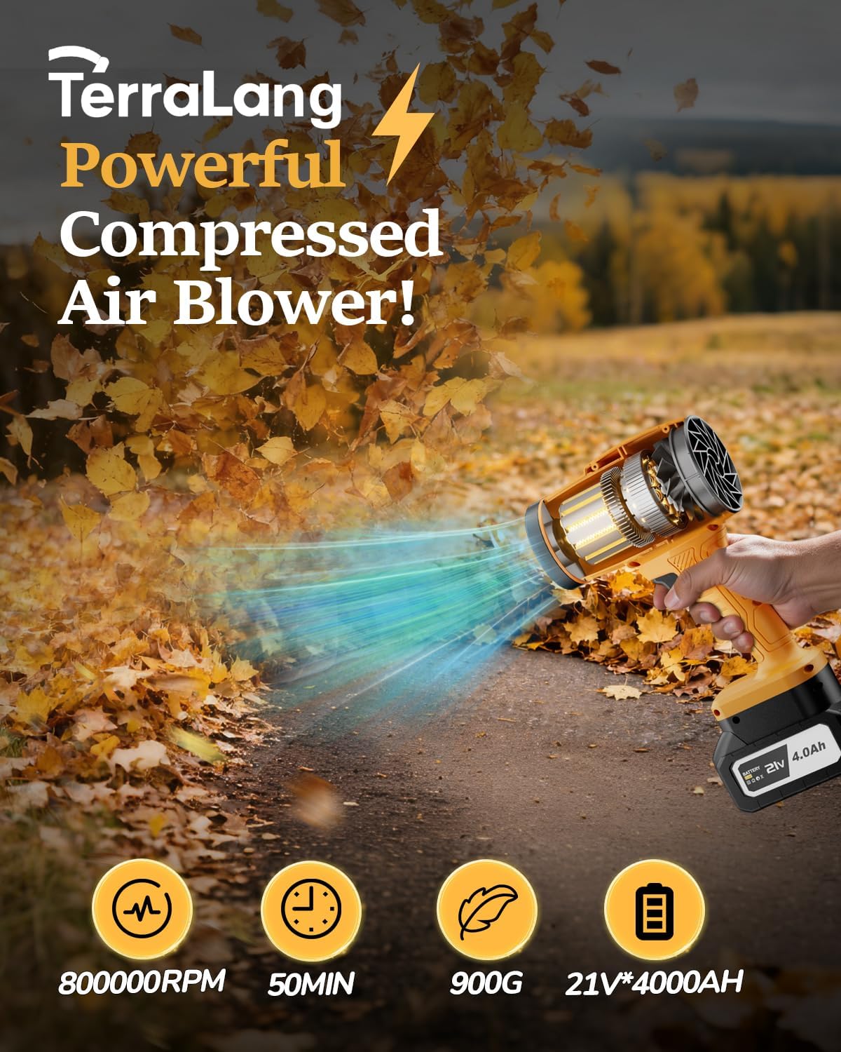 Electric Leaf Blower Cordless,800000RPM Adjustable Gear Handheld Leaf Blower with 2 * 4.0Ah