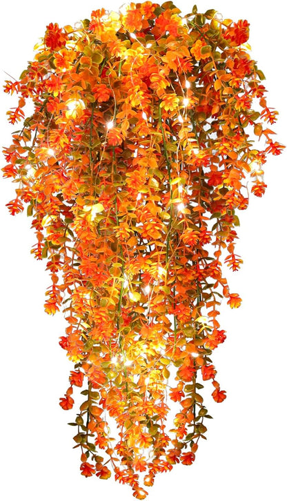Fall Artificial Flowers - Faux Hanging Plants with Lights for Thanksgiving Indoor/Outdoor Wedding &