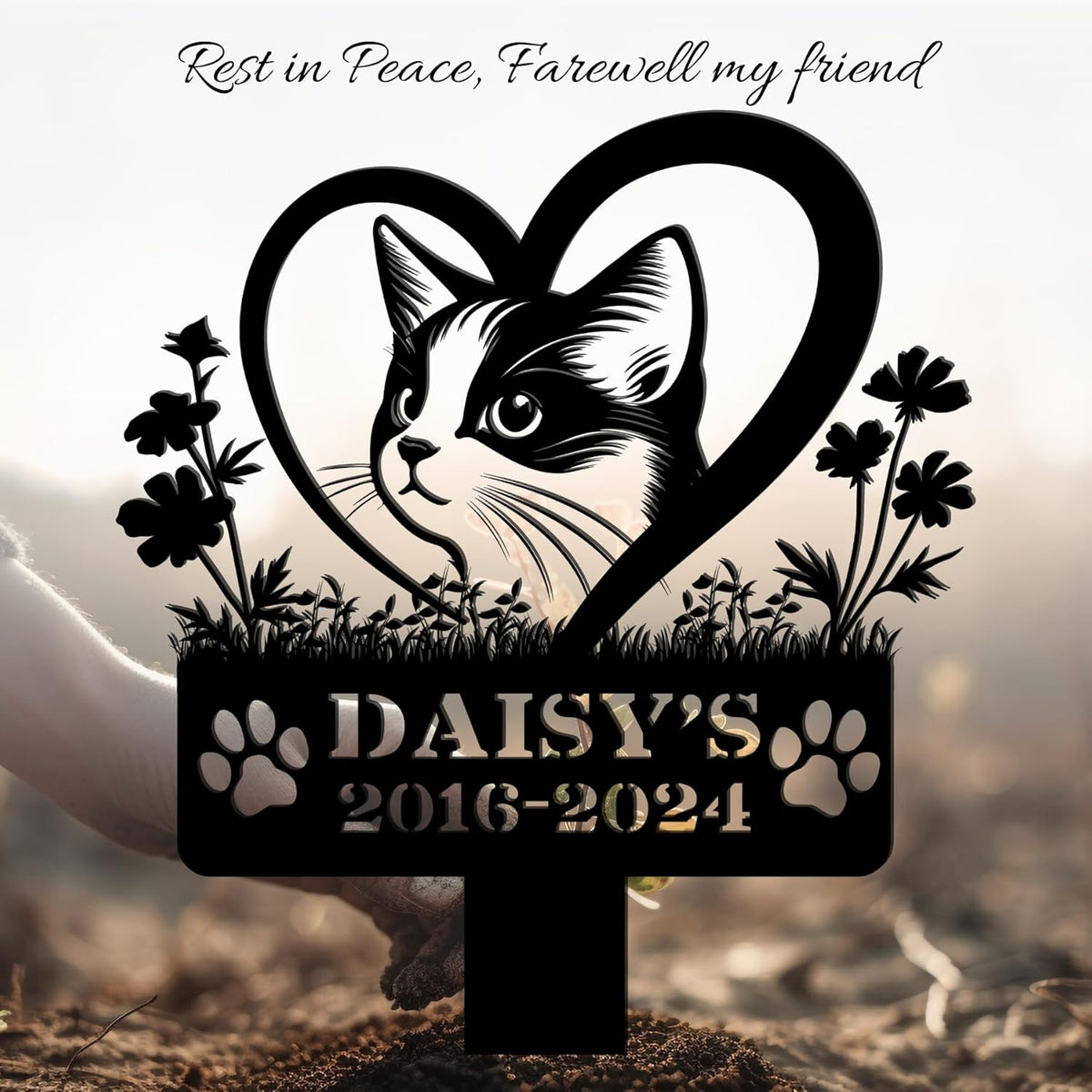 Custom Pet Grave Makers Cat Outdoor, Personalized Cat Memorial Headstones and Grave Makers for Pet