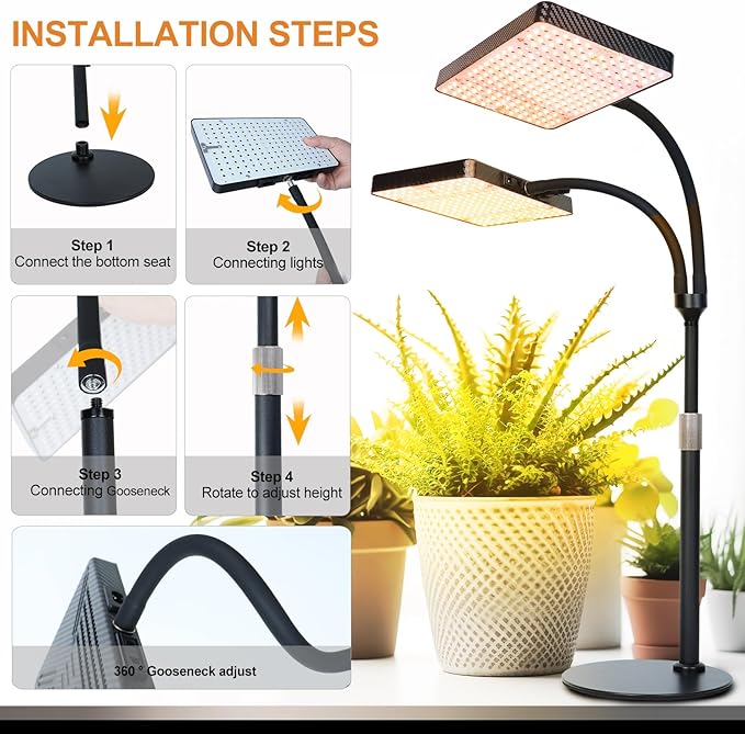 50W Table Top Grow Lights for Indoor Plants, Seed Starting, Bonsai with Timer Auto On/Off, 5000
