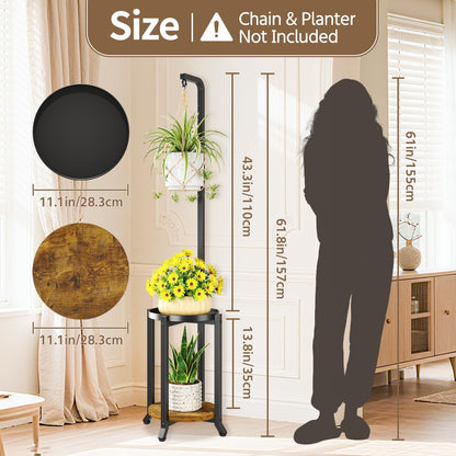 LASZOLA Black 2 Tier 61.5 Inch Tall Plant Stand Indoor with Hanging Ring, Large Heavy Duty Metal