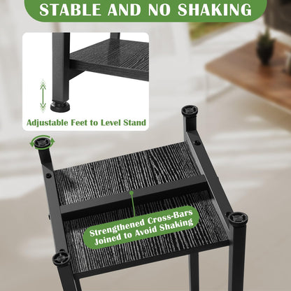 Tall Plant Stand Indoor,31 Inch Plant Stands,2 Tier Metal Plant Stand with Heavy Duty Wood,Black
